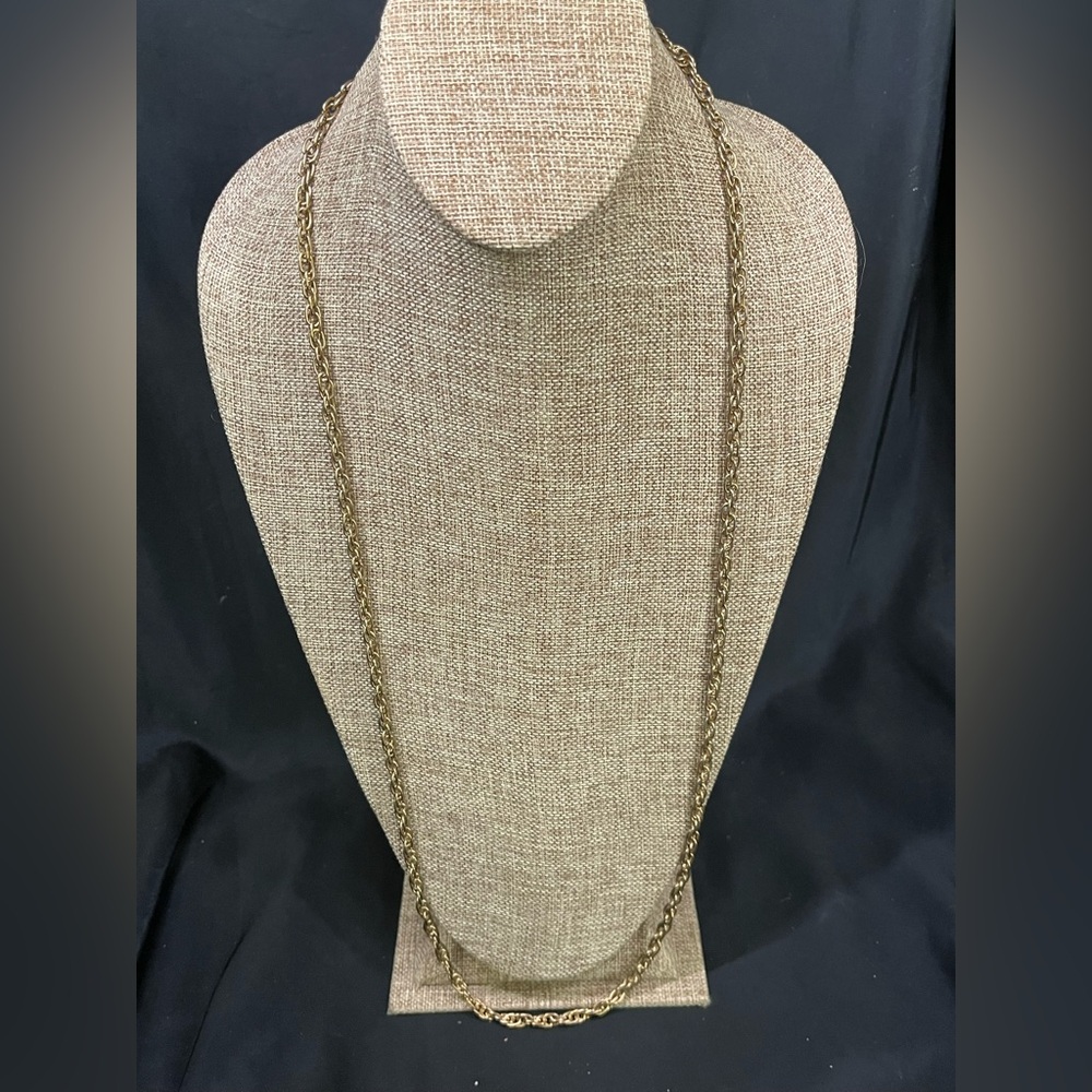 Vintage Long Gold Tone 36” 4.2mm Toggle Clasp Rope Chain Necklace 1980s Fashion
